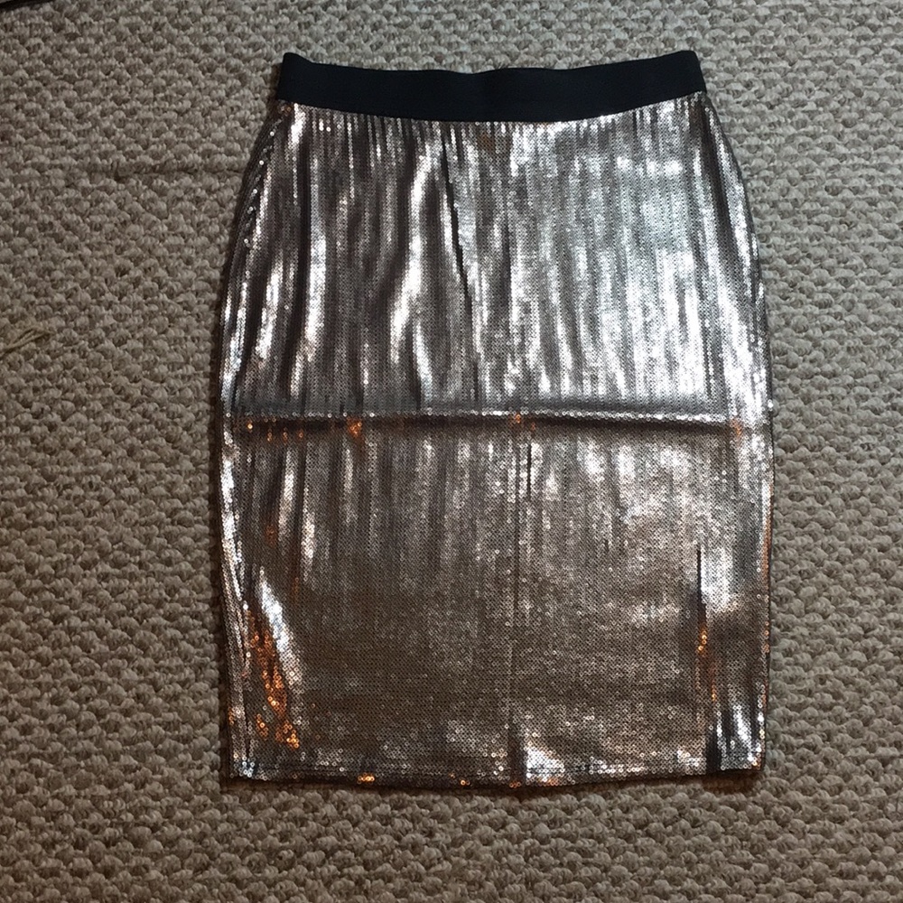 White + Warren Sequined Dark Bronzish Tan Skirt NW